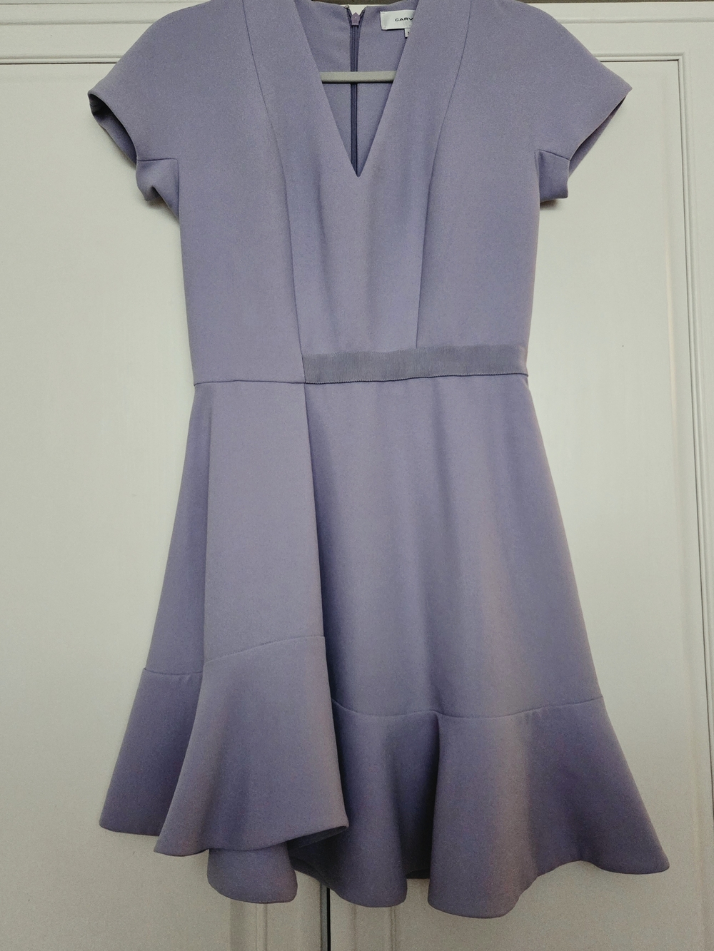 Carven Lavender V-Neck Fit-and-Flare Mini Dress